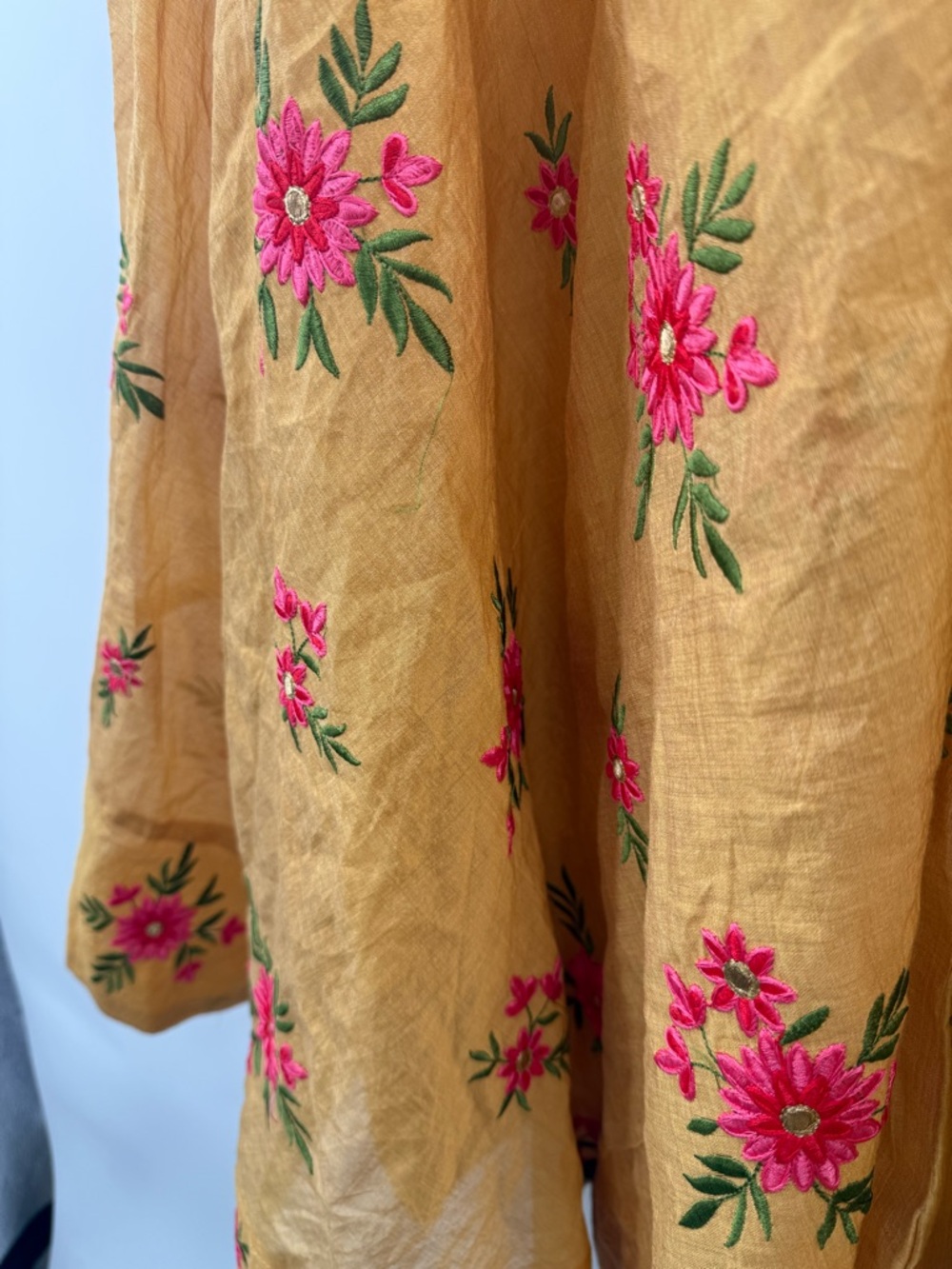 Vintage Gold Embroidered Floral Maxi Skirt Boho Cottagecore Organza Full XS/S - Picture 8 of 9
